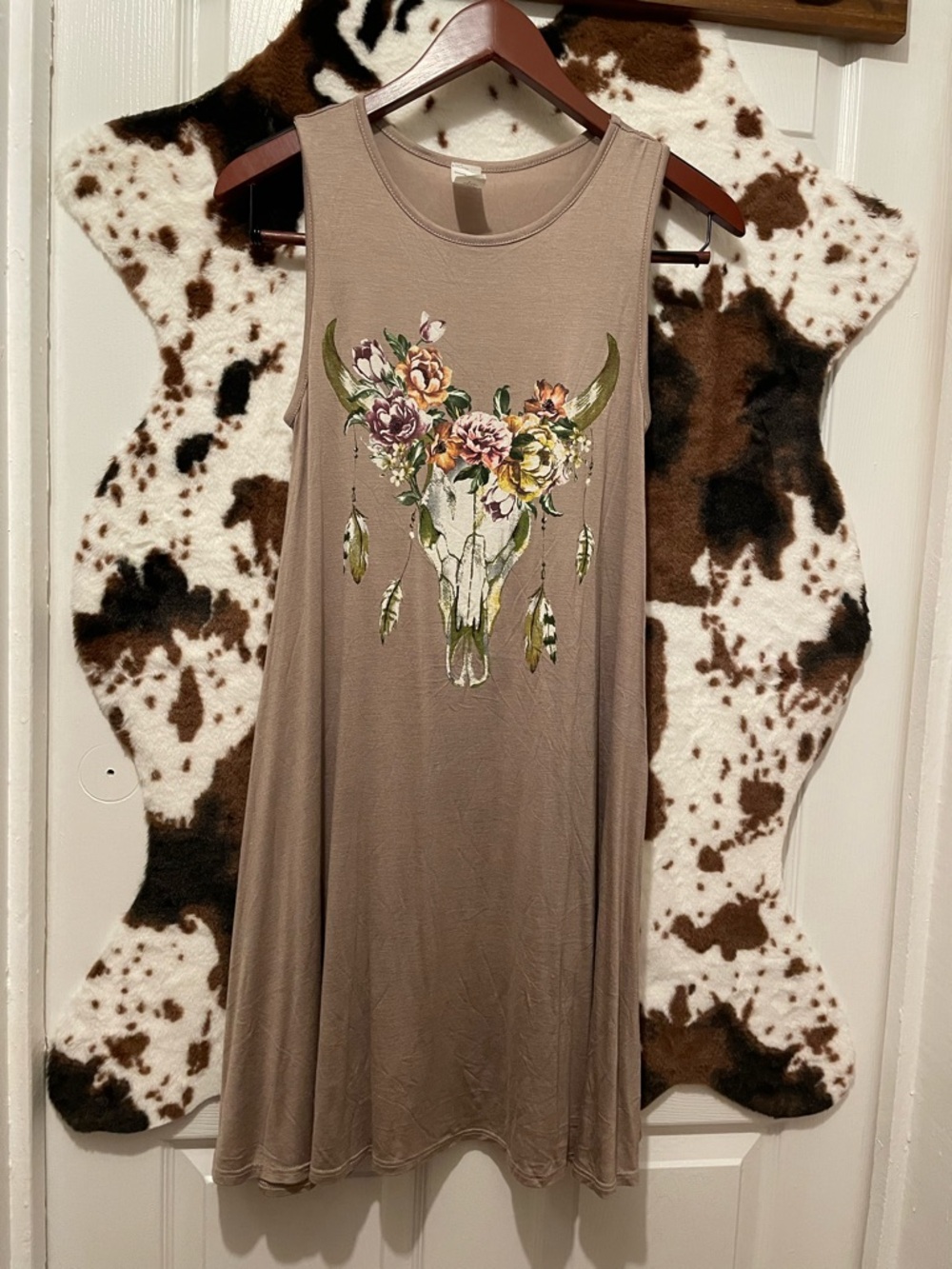 Western Bohemian style soft Floral Bull Skull Swing Tank Dress. Size Medium